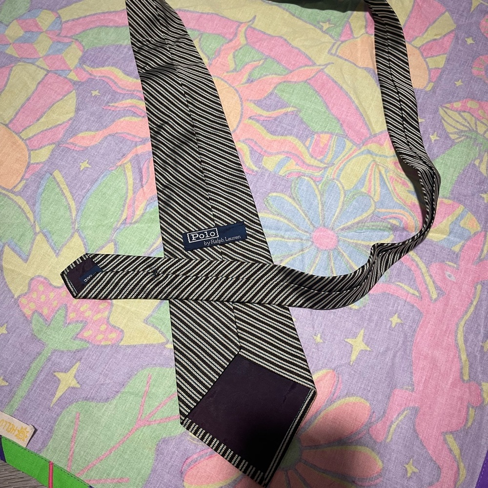 Ralph Lauren Black and White Diagonal Stripe Silk Tie